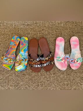 Set of 3  types of casual and summer style flat sandals Size 7 (39) Women